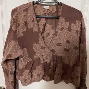 Aritzia Wilfred Peplum Floral Jacquard Blouse